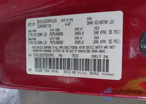 2007 Dodge Ram 1500 Slt/Trx4 Off Road/Sport from USA, damaged, VIN 1D7HU18237S203701